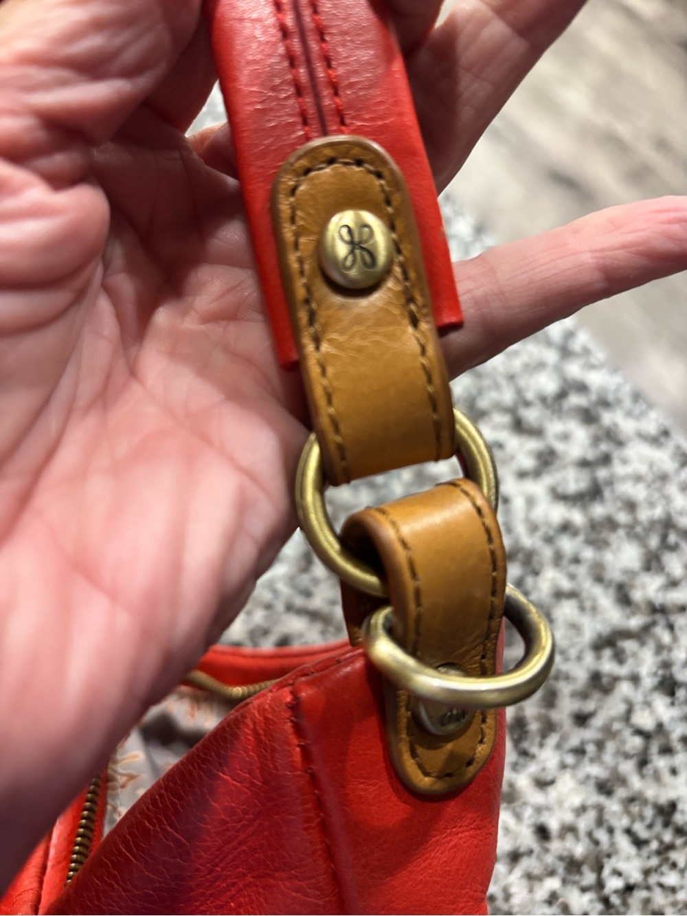 HOBO Red/Orange Leather Hobo Shoulder Bag with Tan Accent - Picture 7 of 9
